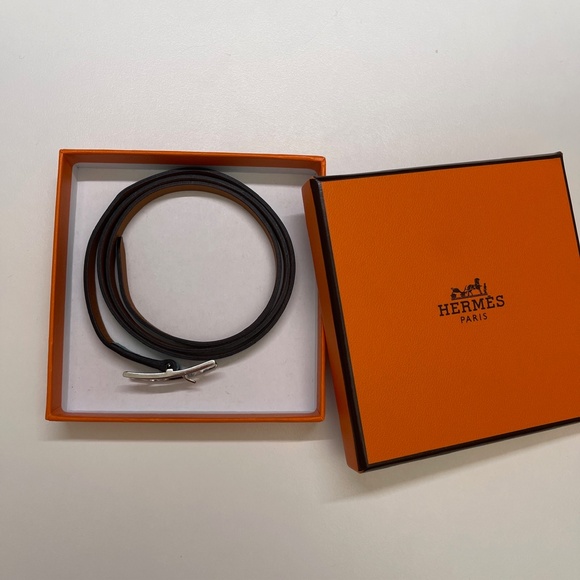 Hermes Hapi 3 Leather Wrap Bracelet Malachite blue Green Swift with Silver small - Picture 10 of 11